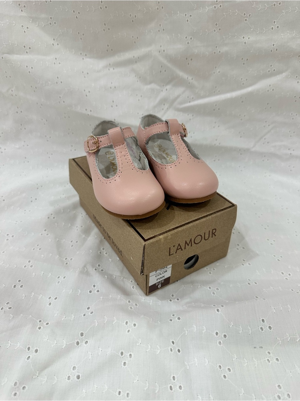 L'Amour Blush Pink T-Strap Girls Dress Shoes